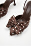 Women's Bitter Brown Polka Dot Patterned Bow Detailed Thin Heeled Slingback Stiletto 50021010 - 4