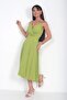 Women's Rope Strap Double Breasted Collar Lined Chiffon Flared Midi Dress - 3