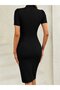 Women's Short-Sleeved Semi-Crew Neck Scarf Dress with Side Pleat Detail, Short Imported Crepe Dress - 3