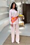 Women's Pink Bottom - Top Set Shirt Pants Two Piece Set Buttoned Wide Leg Long Sleeve - 2