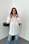 Women's White Poplin Shirt with Detachable Waist Pocket, Long Sleeve Buttoned Shirt Collar - 2