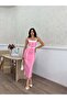 Women's White - White Strappy Square Neck Ribbed Belted Slim Fit Midi Dress - 3
