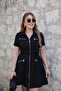 Women's short sleeve collared front zippered and pocketed short modal dress