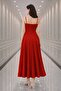 Women's Slit Detail Double Breasted Collar Strap Pleated Flounce Midi Length Evening Dress - 2