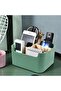 Five-compartment bamboo desktop storage box with pen holder; suitable for storing pens, cosmetics, and small items; eco-friendly. - 5