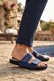 Navy Blue Double-Striped Daily Pool Beach Beach Slippers Large Size Men's Slippers - 2