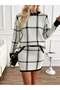 Women's Plaid Patterned Knitwear Double Set with Mini Skirt and Crew Neck Sweater Set