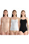 Women's Strappy 3-Piece (Black-White-Tan) Cotton Soft Textured Lycra Body-Hugging Undershirt
