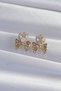 Brass Gold Color Zircon Stone Heart Model Bow Earrings - 2