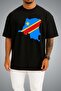 Oversize Democratic Republic of Congo Flag and Map Small Chest Printed Unisex T-Shirt