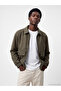 Khaki Loose Fit Shirt Collar Men's Leather Look Coat