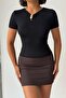 Crep Women's Metal Buckle Draped T-Shirt Viscose Lycra Single Jersey Slim Fit Basic T-Shirt - 6