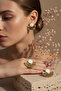 Yellow Color Fan Design White Stone Detailed Stylish Bijouterie Earrings - 5