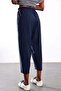 Navy Blue Elastic Waist Carrot Cut Trousers 16703 - 4