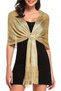 Shiny metallic wire women's scarf, bridesmaid scarf, buttoned wrap scarf, wedding party accessory - gold - 2