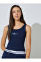 Navy Blue Graphic Print Ribbed Crop Tank Top - 3