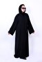 Women’s Classic Black Front-Open Abaya with Ari Embroidery & Stone Embellishments