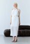 White Halter Neck Pleated Belt Detailed Lined Midi Dress - 2