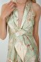 Women's Green Satin Fabric Slit Floral Pattern Tie-Up Maxi Dress Nbmy4109 - 4