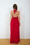 Women's Red Slit Halter Neck Backless Tie Detailed Maxi Dress Nbmy4133 - 5