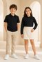 Children's Unisex Black 2-Piece Polo Collar T-Shirt Set Short Sleeve + Long Sleeve 100% Cotton Lakos Fabric