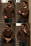 Men's Daily Trend Crew Neck Brown Knitwear Sweater - 6