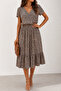 Women's Short Sleeve V-Neck Elastic Waist Midi Leopard Print Dress