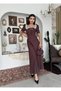 Women's Coffee Polka Dot Bow Detailed Lace Square Neck Balloon Sleeve Midi Dress - 5