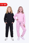 2-Piece Girls' Plain Kangaroo Pocket Hooded 4-Piece Tracksuit Set