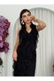 Women's Black Midi Dress V-Neck Flounce Chiffon Sleeveless Event Dress