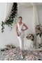 Women's White Midi Dress V-Neck Sleeveless 3D Rose Appliqué Fitted Dress - 5