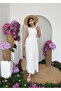 Women's White Midi Dress Lace-Up Gathered Buttoned Sleeveless Poplin - 2