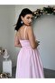 Women's Pink Maxi V-Neck Buttoned Side Tie Sleeveless Poplin Dress - 7