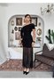 Women's Black One-Shoulder Tie-Detail Gathered Tulle Long Evening Dress - 7