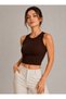 Women's Fitted/Wide Ribbed Halter Neck Ribbed Stretch Knitted Crop Blouse