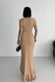 Women's Stoned Scuba Diving Fabric Double Breasted Collar Skirt Flounce Evening Dress Graduation Wedding Dress - 4