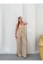 Women's Beige Floral Buttoned Lace Detailed Vest Linen Suit Nh26362 - 4