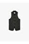 Fancy Button Detailed Sleeveless Polka Dot Mandarin Qipao Collar Vest - 6