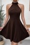 Women's Off-The-Shoulder Turtleneck Short Imported Crepe Dress with Lace Detail on the Back - 2