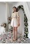 Women's Floral D. Sari Mini Dress with Floral Pattern Belt Detail and Balloon Sleeves in Linen - 6