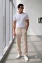 Men's Beige Linen Muslin Blend Wide Leg Trousers