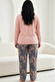 Salmon Patterned Buttoned Cotton Lycra Large Size Oversized Knitted Pajama Set26240877 - 3