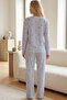 Navy Blue White Striped Patterned Cotton Lycra Knitted Pajama Set26240340 - 3