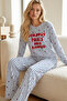 Navy Blue White Striped Patterned Cotton Lycra Knitted Pajama Set26240340