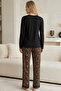 Black Leopard Patterned Cotton Lycra Knitted Pajama Set26240337 - 3