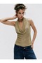 Metallic Drawstring Collar Backless Blouse
