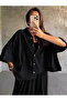 Black Snap Detailed Poncho Set - 4181 - 2