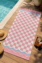 Retro Pink and White Checkered Border Patterned 70X150 Beach Towel - Digital Printed Bath Towel - 2