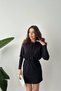 Women's Black Hooded Mini Sweatshirt Dress with Elastic Waist Long Sleeves Plain - 3