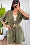 Women's Khaki Muslin Textured Pocketed Elastic Waist Lace-Up Short Shorts - 4
